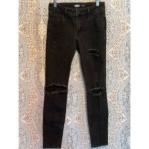 Old Navy Pop Icon Skinny Mid-Rise Black Distressed Jeans Size 2